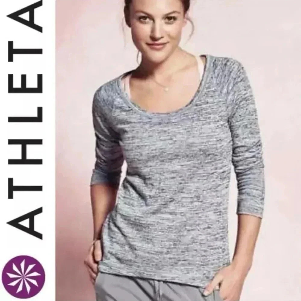 ATHLETA | ‘NO SWEATIN' IT SHARKBITE PULLOVER HIGH-LOW TOP GREY HEATHER SIZE M